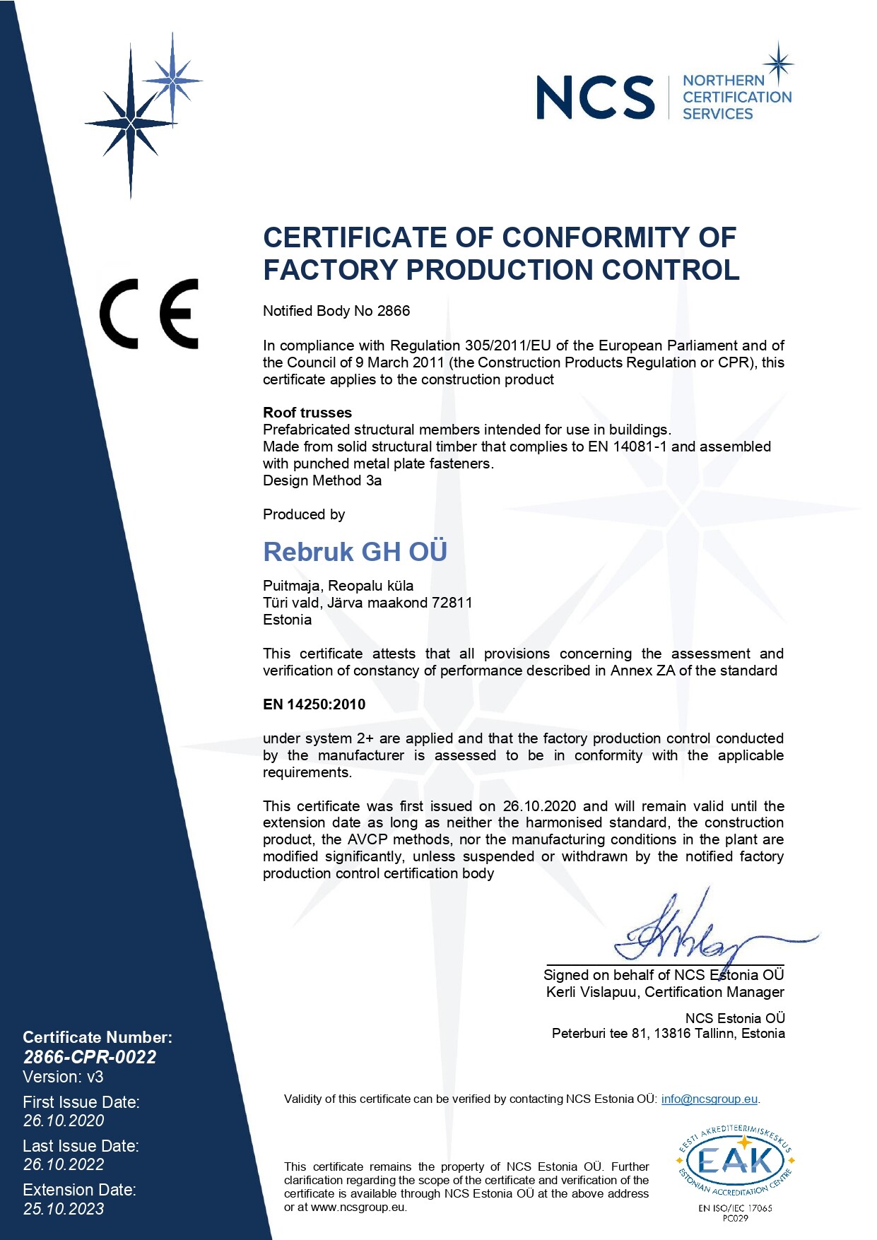 EVS-EN 14250:2010 sertifikaat